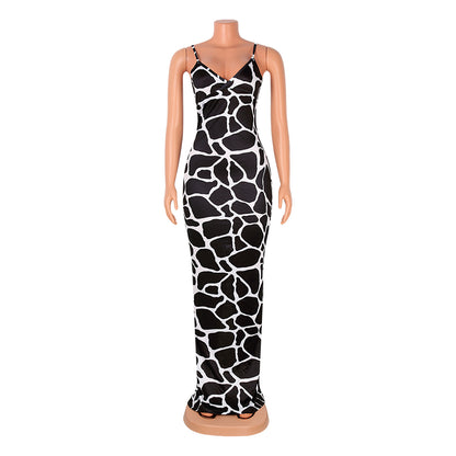 V-neck Strap Women's Printed Dress