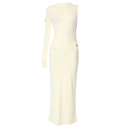 Pocket Tight Round Neck Long Dress