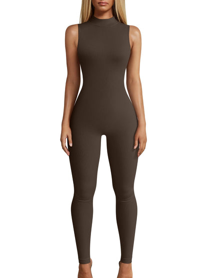 Style Women Yoga Slim Rib Sleeveless Sports Jumpsuit