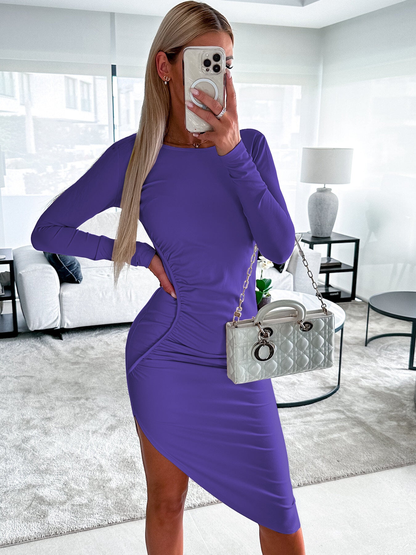 New Solid Color Sheath Mid-length Dress