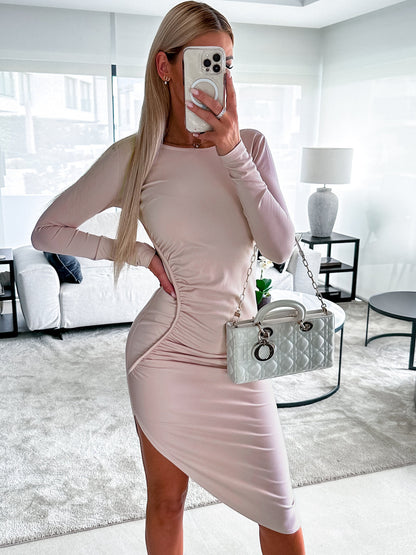 New Solid Color Sheath Mid-length Dress