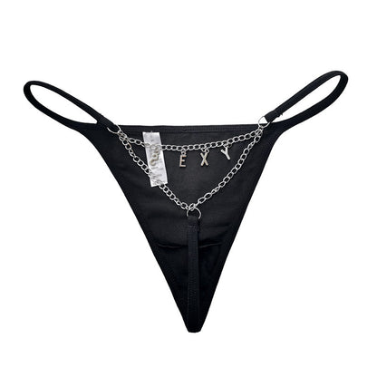 T-shaped Trendy Metal Chain Transparent Lace Personality T Underwear
