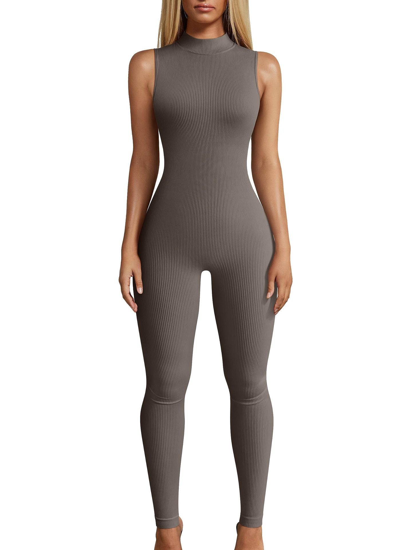 Style Women Yoga Slim Rib Sleeveless Sports Jumpsuit