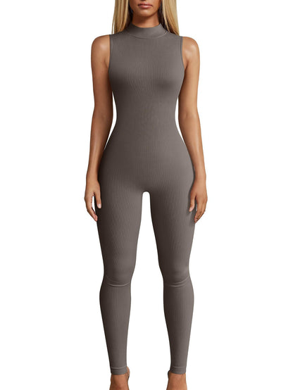 Style Women Yoga Slim Rib Sleeveless Sports Jumpsuit