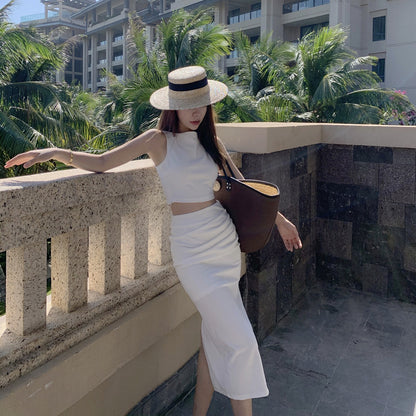 Plain White Sleeveless Cut Out Formal Dress