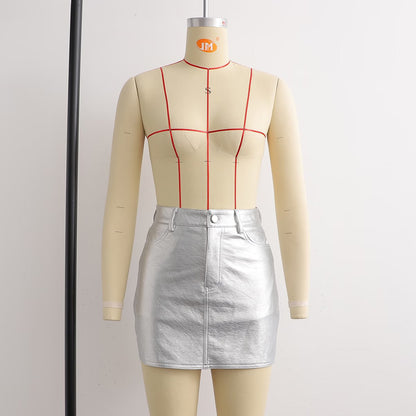 Slim  Style High Waist Pu Skirt