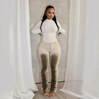 Fashionable Sexy Slim-fit Distressed Retro-style Stacked Pants