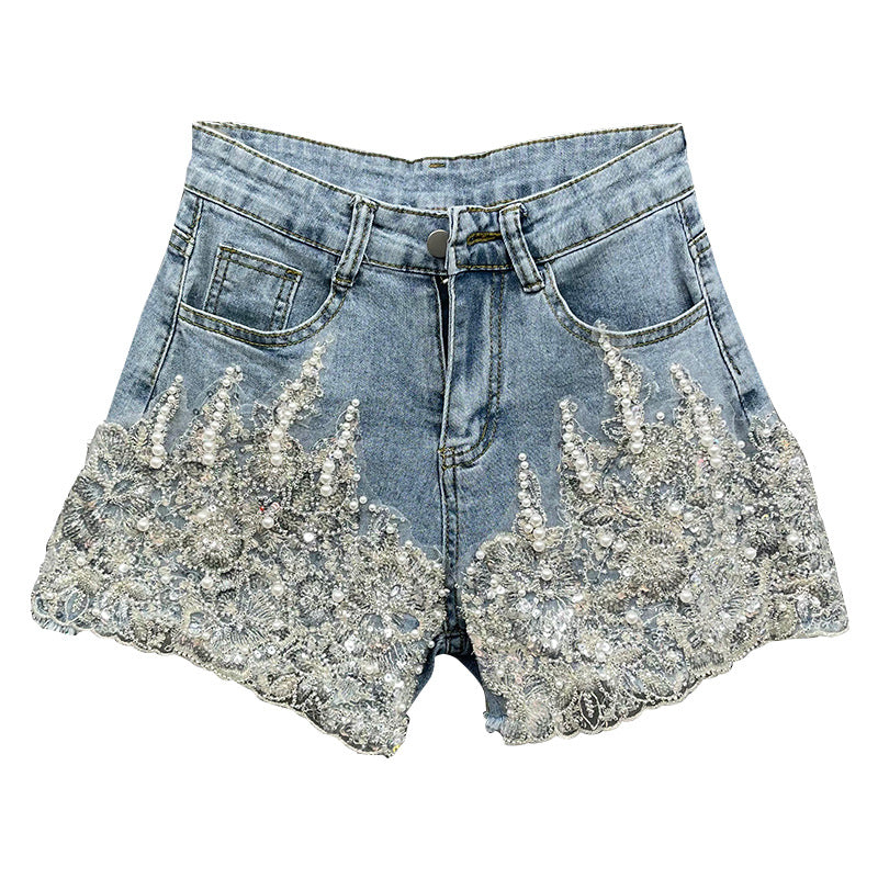 Heavy Industry Western Style Beaded Denim Shorts