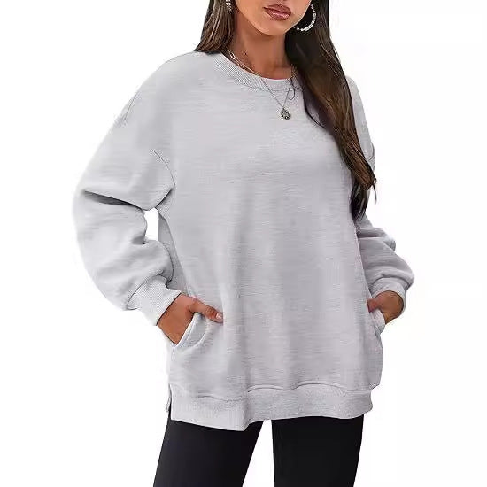 Women's Round Neck Pullover Oversized Loose Velvet Long Sleeve Sweatshirt