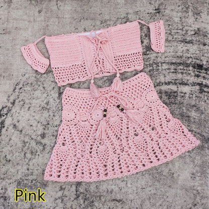 Hand-crocheted Bikini Top Mini Skirt