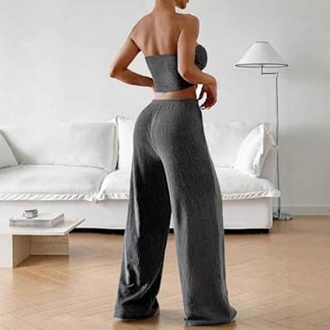 Sexy Chest Wrap Two-piece Set Slit Top Straight Trousers Pit Strip Set