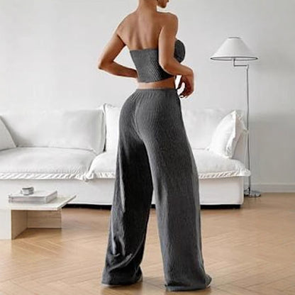 Sexy Chest Wrap Two-piece Set Slit Top Straight Trousers Pit Strip Set