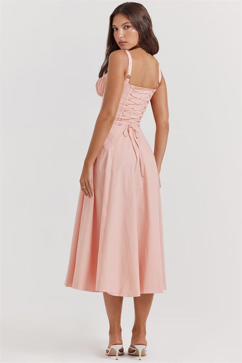 Women's Elegant Corset Lace Up Slim Fit Split Sling Dress