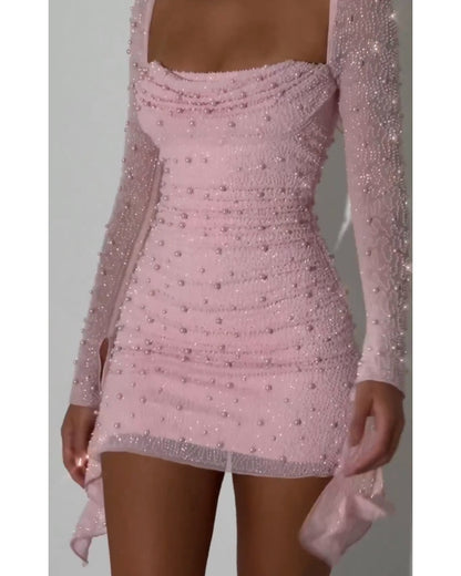 Party Women's Beaded Design Slim-fit Sheath Dress