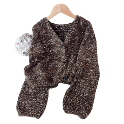 Solid Color Short Casual Loose Knit Cardigan