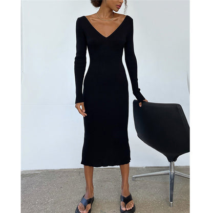 Long-sleeved Knitted Women's Long Skirt Pit Strip Dress
