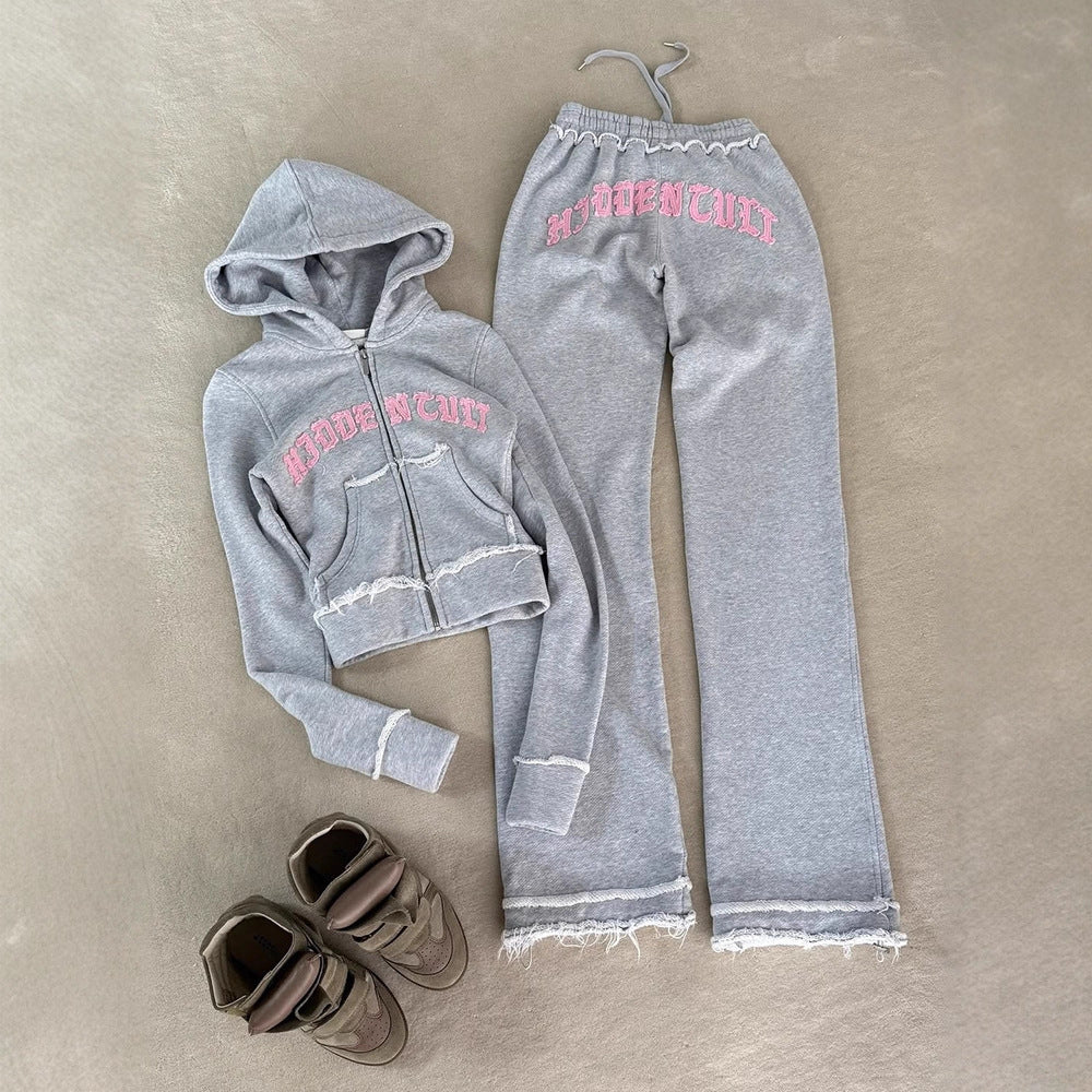 New Letter Patch Casual Trousers Suit