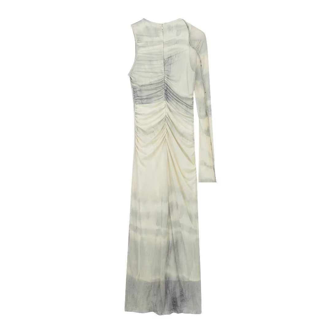 Printed Silk Net Asymmetric Dress