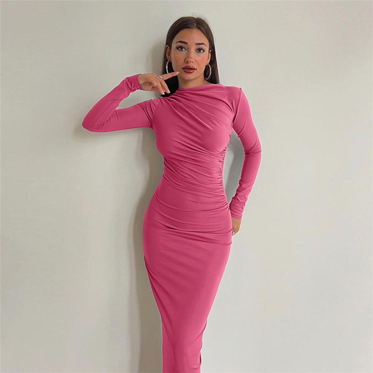 Slim-fit High-grade Pure Color Temperament Long Sheath Dress
