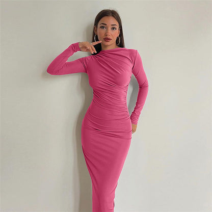 Slim-fit High-grade Pure Color Temperament Long Sheath Dress