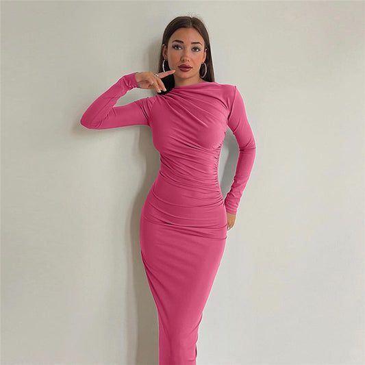 Slim-fit High-grade Pure Color Temperament Long Sheath Dress