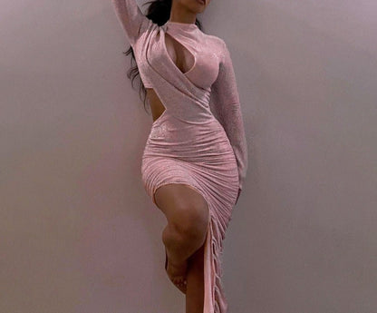 Fashion Sexy Hollow Folds Slim Irregular Dress Women