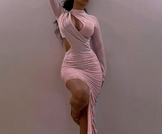 Fashion Sexy Hollow Folds Slim Irregular Dress Women