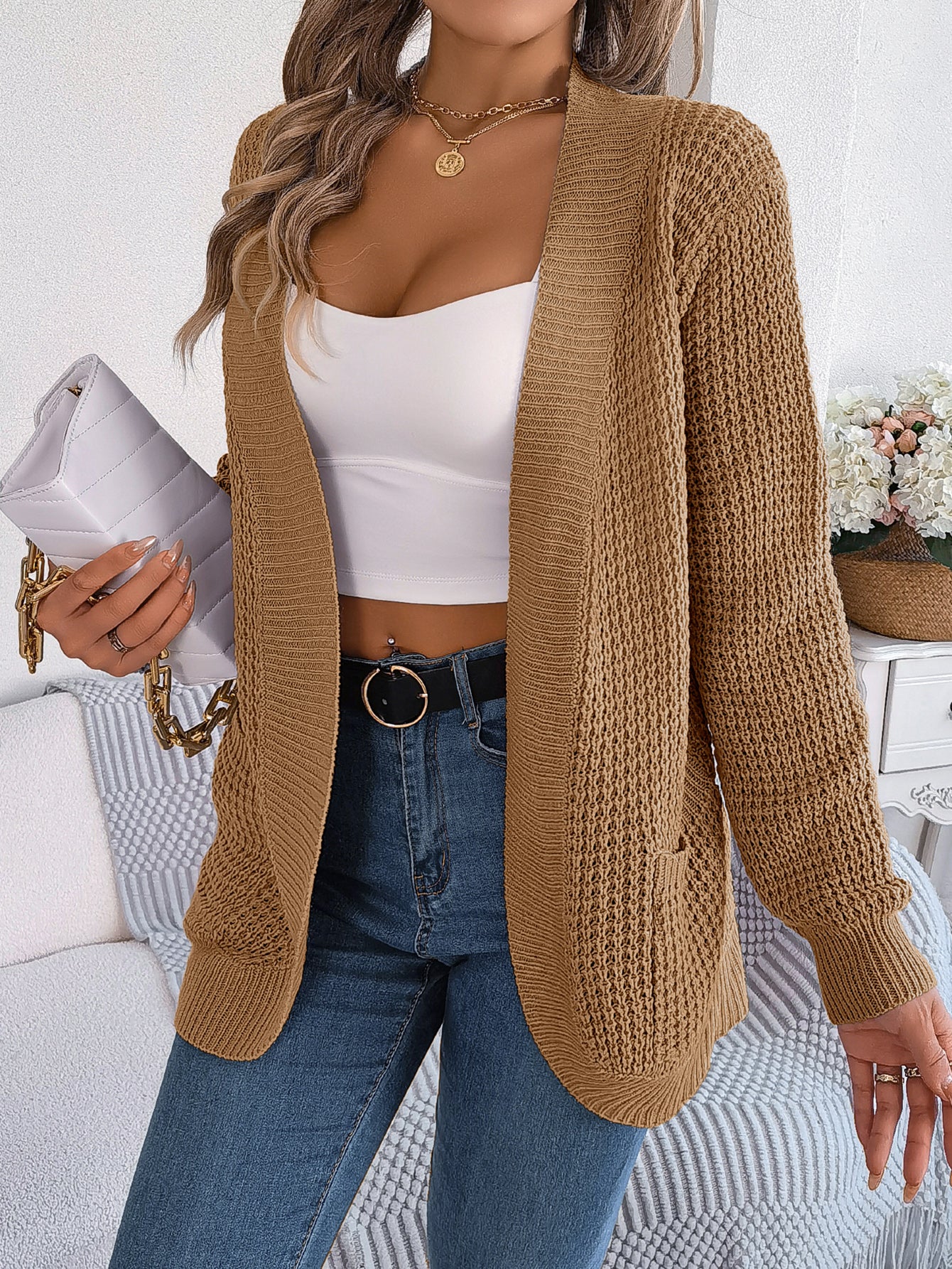 Casual Pocket Long Sleeve Knit Cardigan Sweater