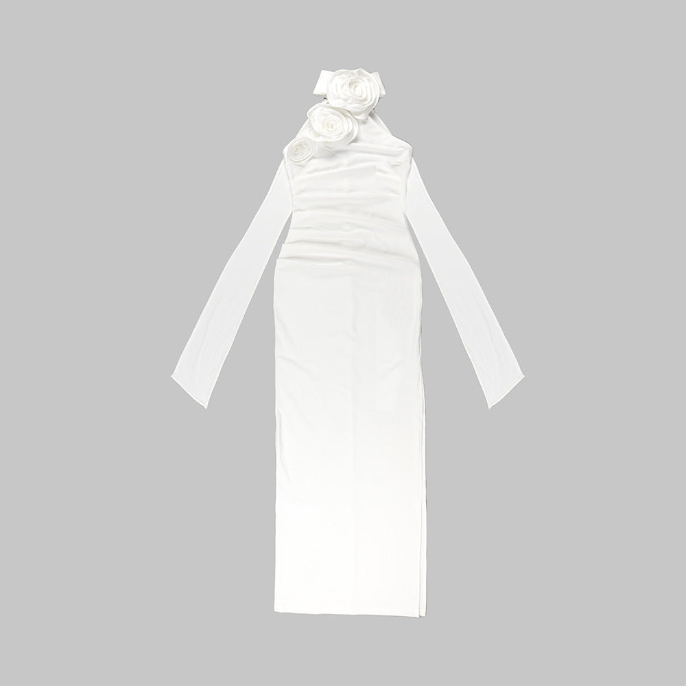 Wooden Ear Shoulder White Bandage One-piece Dress