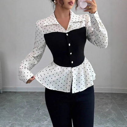 Polka Dot Fake Two-piece Long Sleeve Shirt