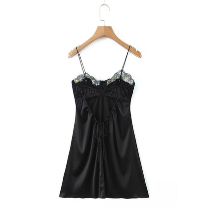 High Waist Lace-up Embroidered Lace Sling Dress