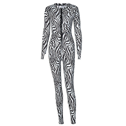 Autumn And Winter New Fashion Printed Zipper Jumpsuit