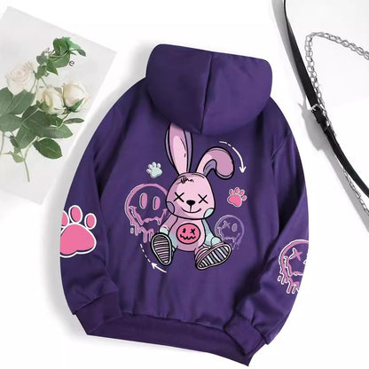 Drop-shoulder Sleeve Printed Hooded Long Sleeve Sweater