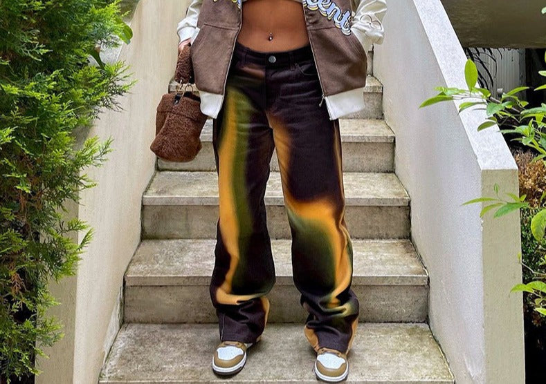 Fashion Women's Gradient Rainbow Print Casual Pants