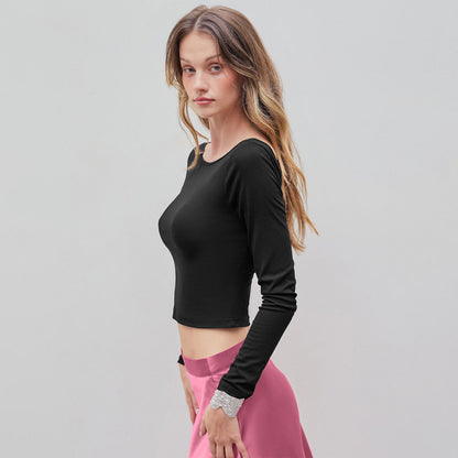 Sexy Style T-shirt Autumn And Winter Backless Design Short Slim-fitting Base Top For Women
