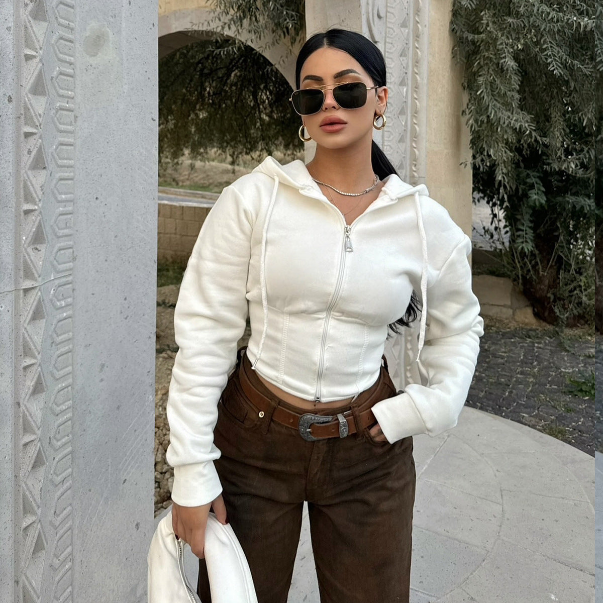 Temperament Slimming Crop Hoodie Sweatshirt For Women