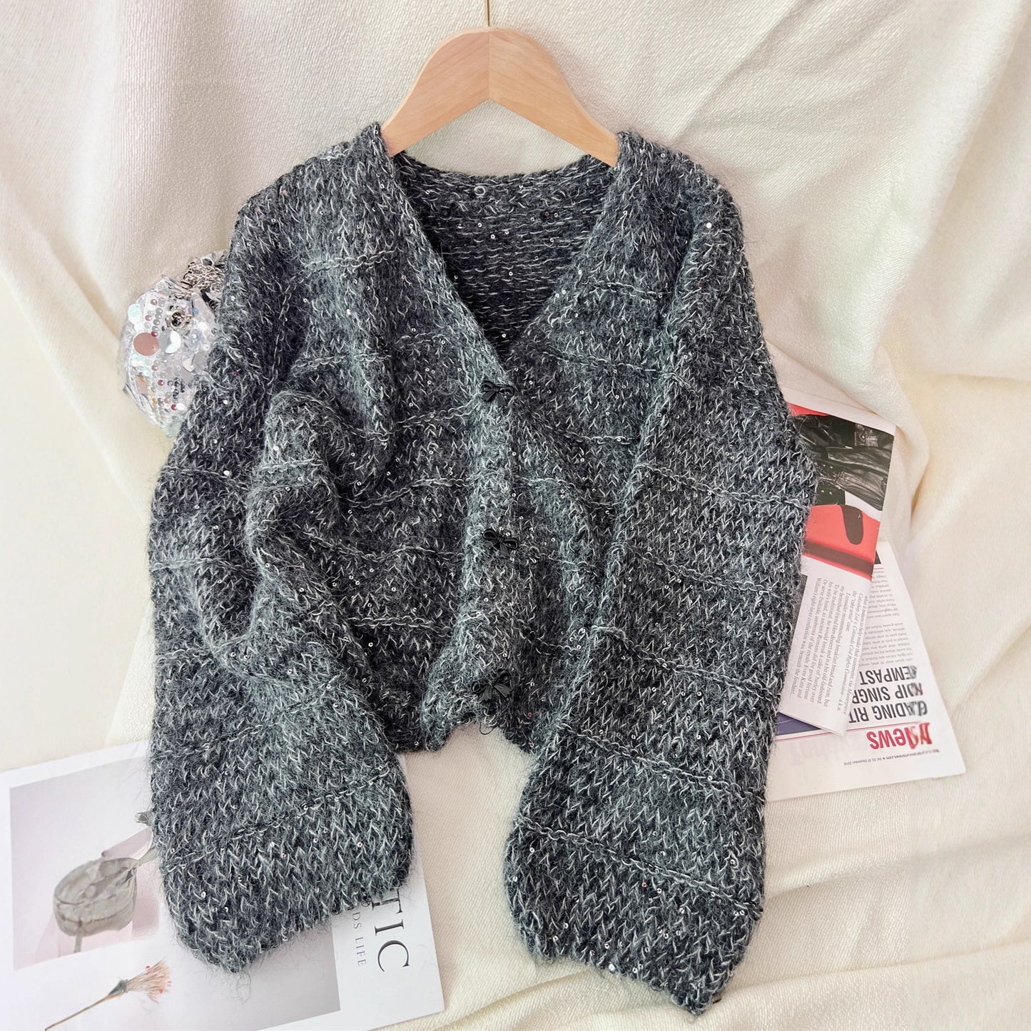 Solid Color Short Casual Loose Knit Cardigan