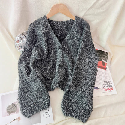 Solid Color Short Casual Loose Knit Cardigan