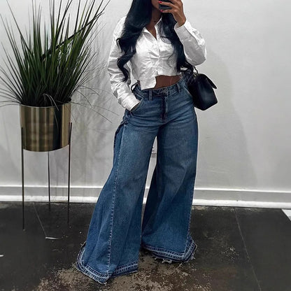 Loose Wide Leg Jeans Stitching Bell-bottom Pants
