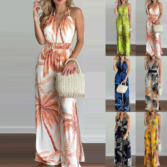 Printed Suspender Dress  Loose Jumpsuit