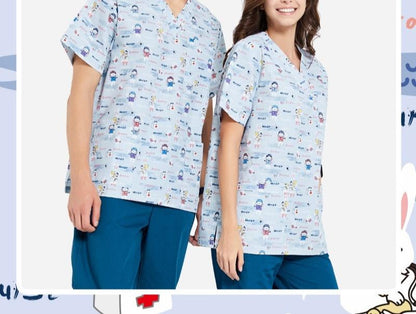 Hand Washing Suit Polyester Cotton Printed Pet Doctor Nurse Work Uniforms