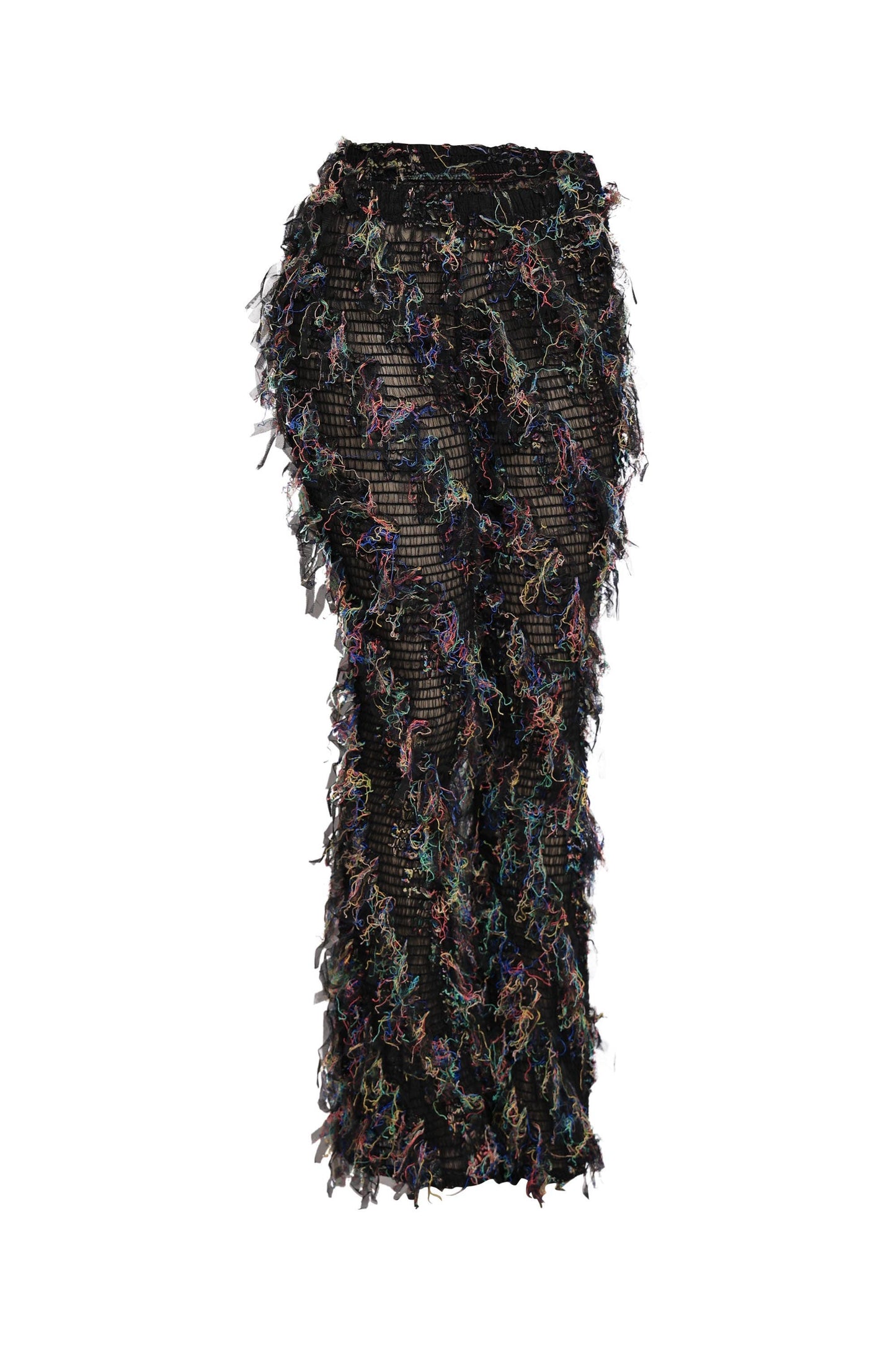 Smocked mesh fringe pants