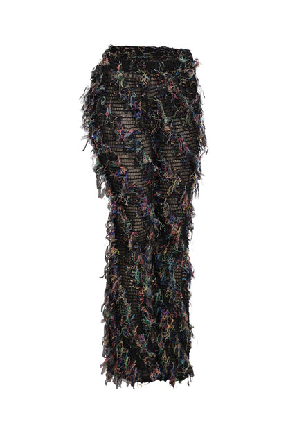Smocked mesh fringe pants