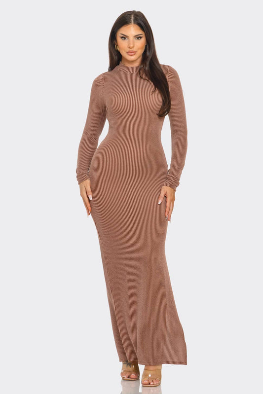 Two Tone All Over Striped Pattern Side Slit Dress