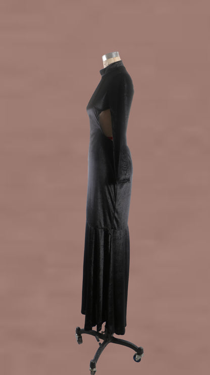 Women's Fashion Pure Black Dress Trailing Dress