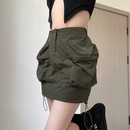 Women's Drawstring Woven Overalls Skirt