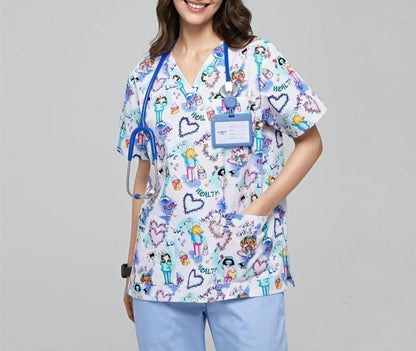 Hand Washing Suit Polyester Cotton Printed Pet Doctor Nurse Work Uniforms