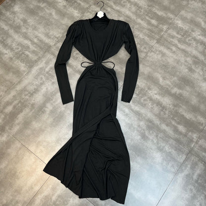 Spice Girl Style Dress With Lower Slit Of Binding Rope
