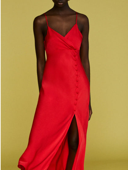 Satin Texture With Black Buttons And Underwear Style