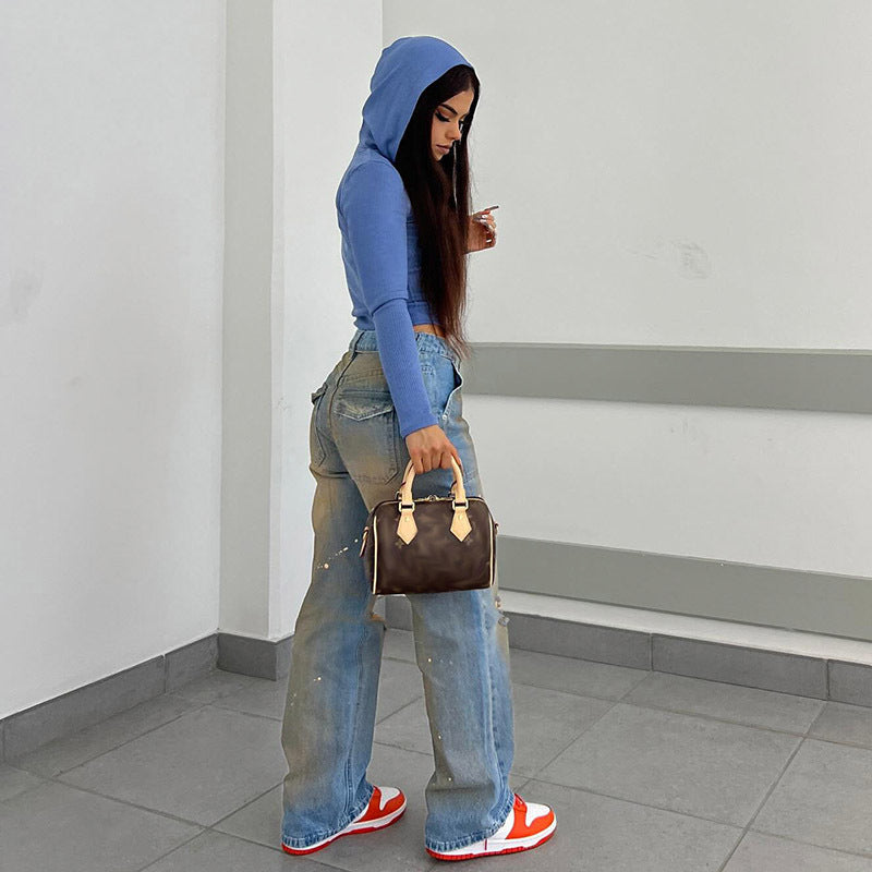 Loose Straight Fashion Street Denim  For Women